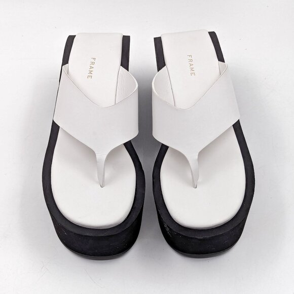 Frame Paris Women Le Ocean White Leather Y2K Retro Sandals Size 9.5US EUR 39.5 - Picture 1 of 11